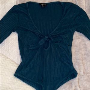 Dark Green Cutout long sleeve body suit